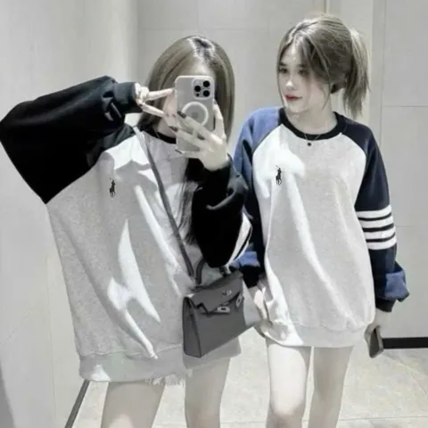 Áo sweater  raplang Nỉ bông cao cấp nam nữ  logo ngựa  thêu phối  kẻ tay     Unisex Ulzzang full tag zip