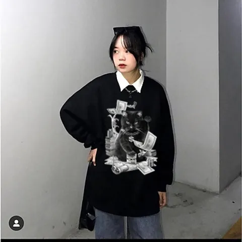 Áo sweater tay dài chất nỉ bông  siêu dày ấm  áp  in hình MÈO DOLLAR   nam nữ unisex