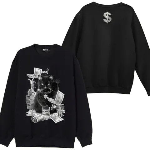 Áo sweater tay dài chất nỉ bông  siêu dày ấm  áp  in hình MÈO DOLLAR   nam nữ unisex