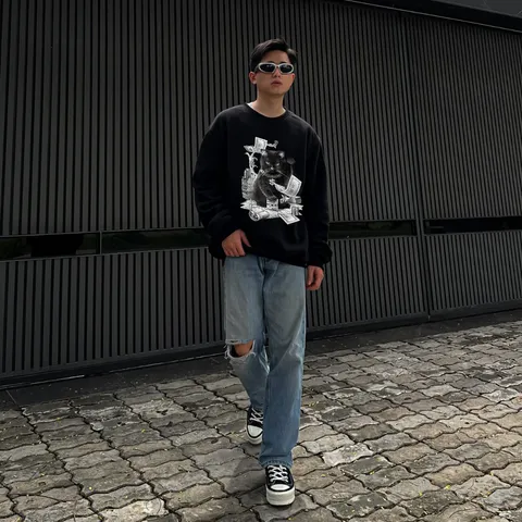 Áo sweater tay dài chất nỉ bông  siêu dày ấm  áp  in hình MÈO DOLLAR   nam nữ unisex