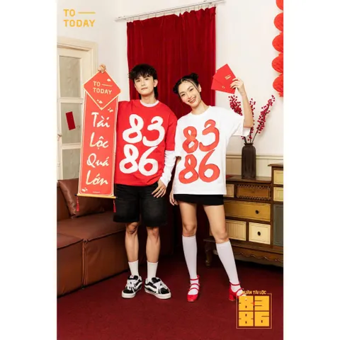 Áo thun unisex 8386 form rộng – Mẫu áo Tết hot trend, cotton cao cấp mềm mịn