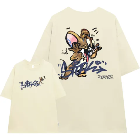 Áo thun tay lỡ unisex nam nữ  JERRY BEATBOX, Áo phông unisex form rộng  chuột hot trend 2024 chất cotton cao cấp