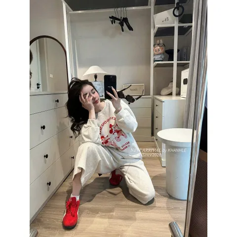 Sét bộ nỉ  nữ áo sweater in hinh Mickey  mix quần xuông  chất nỉ bông k xù lông ấm hot girl hottrend 2025 -TH110
