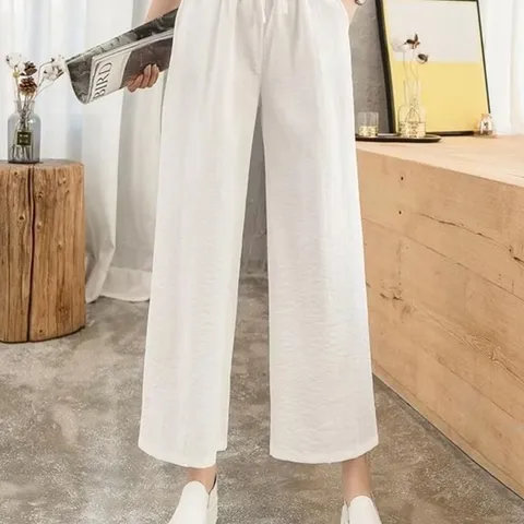 Quần ống rộng nữ chất đũi cạp chun phong cách hàn quốc 3 màu JASHOP