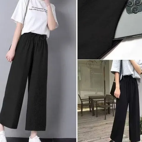 Quần ống rộng nữ chất đũi cạp chun phong cách hàn quốc 3 màu JASHOP