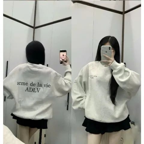 Áo  Sweater nỉ lót lông cao cấp A DE LA V.IE   basic cotton cao cấp co dãn  full tag mac