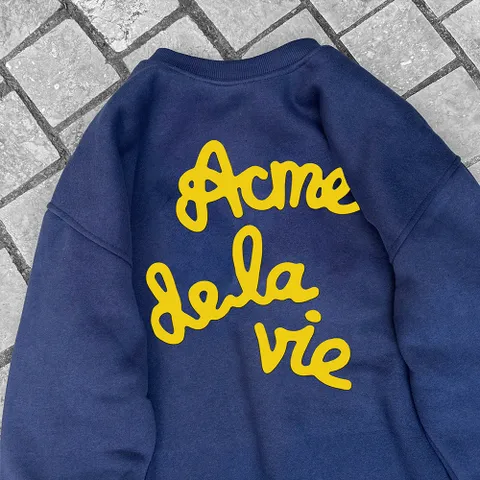 Áo sweater nỉ bông cao cấp xanh than hottrend chữ AC.ME nam nữ unisex