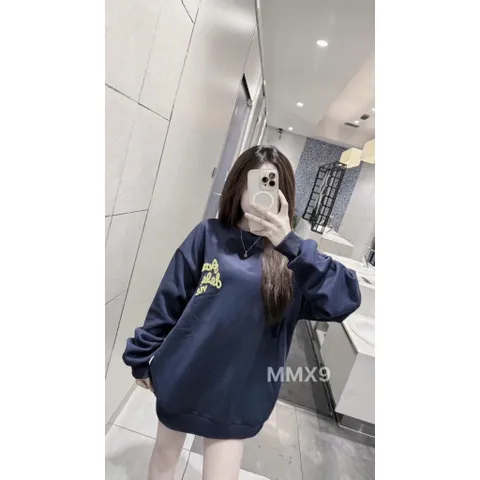 Áo sweater nỉ bông cao cấp xanh than hottrend chữ AC.ME nam nữ unisex