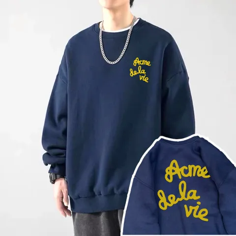 Áo sweater nỉ bông cao cấp xanh than hottrend chữ AC.ME nam nữ unisex
