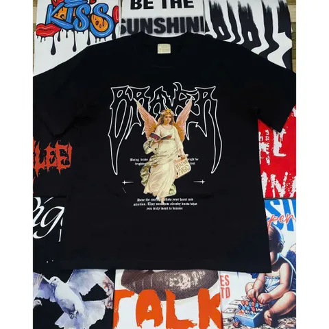 Áo Thun Nam PRAYER Gothic Angel - Regular Fit, Streetwear Cá Tính, Chất Cotton Cao Cấp