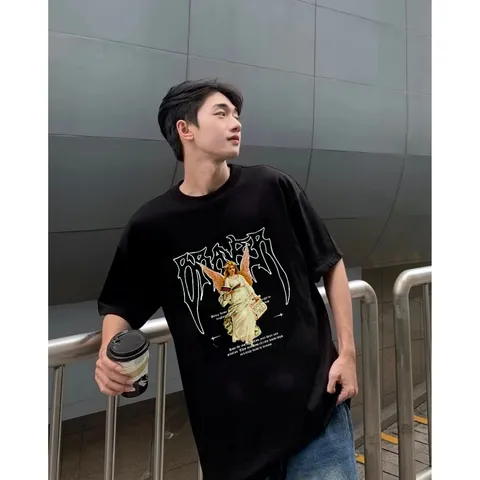 Áo Thun Nam PRAYER Gothic Angel - Regular Fit, Streetwear Cá Tính, Chất Cotton Cao Cấp