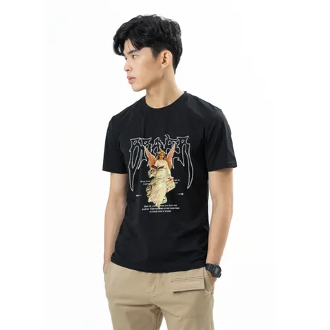 Áo Thun Nam PRAYER Gothic Angel - Regular Fit, Streetwear Cá Tính, Chất Cotton Cao Cấp