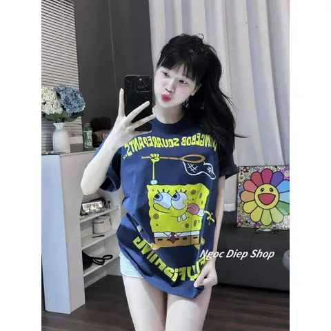 Áo thun nữ  form rộng Ploypa bọt biển màu xanh hottrend chất cotton cao cấp ĐL 250gsm siêu đỉnh 2024