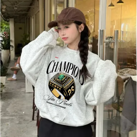 Áo Sweater Boxy Unisex Champions Ring in áo hình dễ thương chất nỉ bông cotton cao cấp