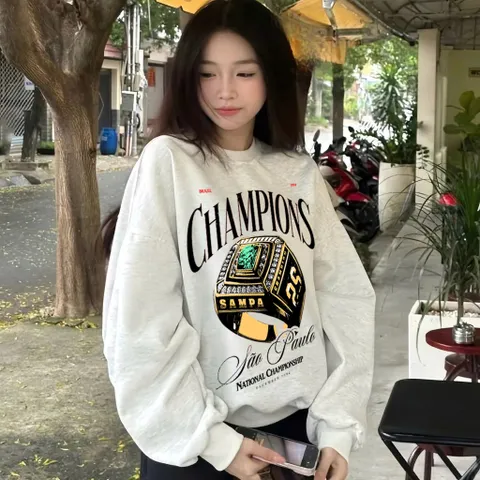 Áo Sweater Boxy Unisex Champions Ring in áo hình dễ thương chất nỉ bông cotton cao cấp