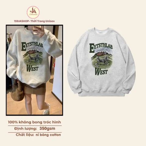 Áo Sweater Nữ In Họa Tiết ETSTHLAB Monic Áo Nỉ Bông From Rộng Chuẩn Dáng Unisex