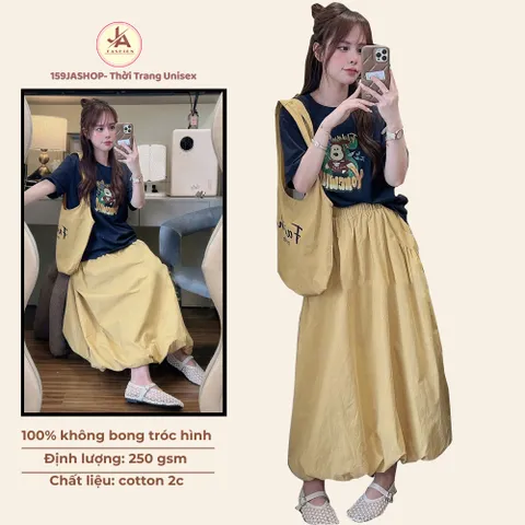 Set Váy Dài Xếp Tầng Áo Thun  cotton 4chieu In Hình Gấu Dễ Thương Tặng Túi  Phong Cách Hàn Quốc Nữ Tính Năng Động -TH185