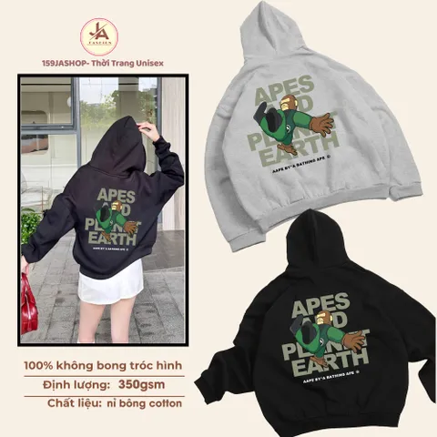 Áo Khoác Hoodie Zip Form Boxy Monkey hoạt hình  bông cotton cao cấp  siêu dày Thoáng Mát ĐL 360gsm