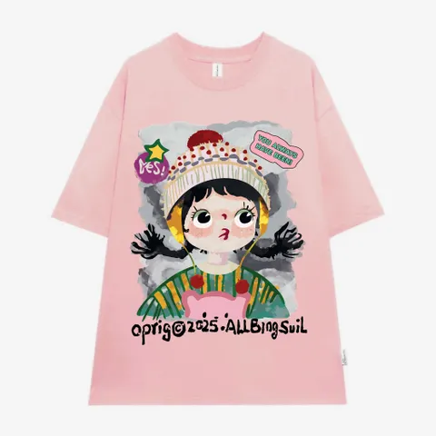 Áo Phông Hình Cô Gái Tóc Xù In Hình Đủ Màu Chất Cotton Mềm Mịn