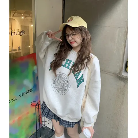 Áo sweater  NAM NỮ HỌA TIÊT 1817dài tay chất nỉ cotton dày ấm phong cách hàn quốc
