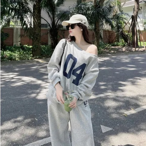 Set nỉ nữ 04 trễ vai Mix quần ống ộng chất nỉ umi cao cấp Loại 1 mềm mịn không xùi – Đồ bộ nỉ năng động Hàn Quốc -TH165s