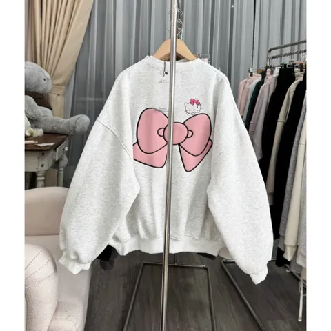 Áo Sweater  Nỉ bông Cotton 100%  Nơ HELLO KITTY Unisex Local Brand