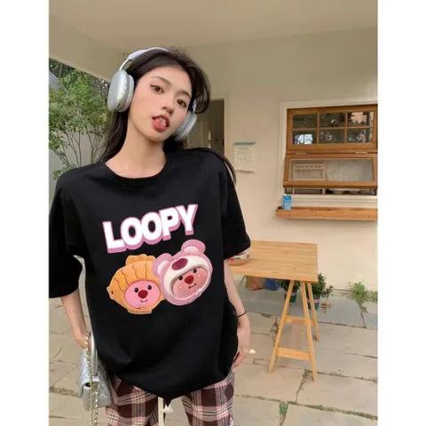 Áo thun unisex Hải Ly Loopy dễ thương form rộng  cotton cổ tròn in artwork
