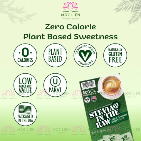 [Date 2028] Đường ăn kiêng chiết xuất từ lá cỏ ngọt Stevia In The Raw Zero Calorie Sweetener Hàng Mỹ