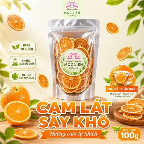 Cam lát sấy khô 100g, trà cam vàng sấy lạnh, thái lát, nguyên miếng, pha trà detox, decor, trang trí