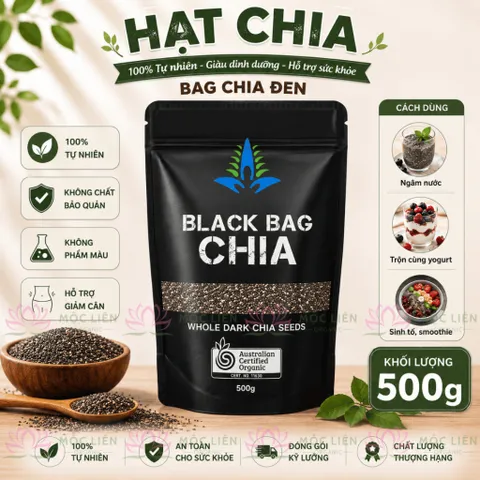 Hạt chia Úc Black Bag Chia Whole Dark Chia Seeds 500g