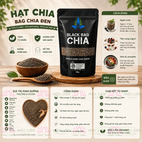 Hạt chia Úc Black Bag Chia Whole Dark Chia Seeds 500g