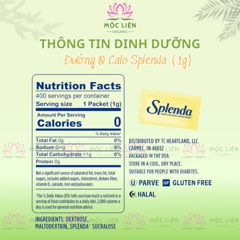 [Date 2028] Hộp 1000 gói ĐƯỜNG SPLENDA ăn kiêng Không Calo – tiểu đường, eat clean, keto