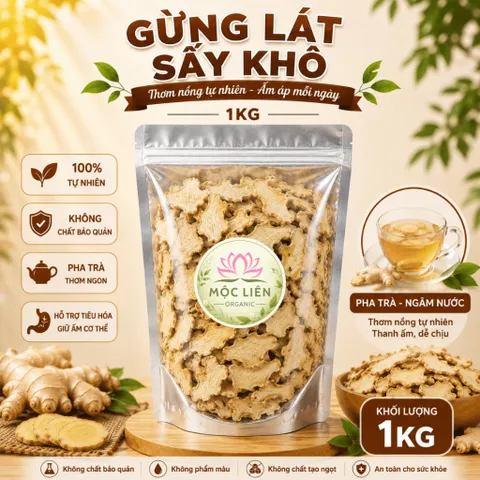 Gừng lát sấy khô 1kg, thơm cay, dùng pha trà gừng, gia vị nấu ăn, xông hơi, tốt cho sức khỏe