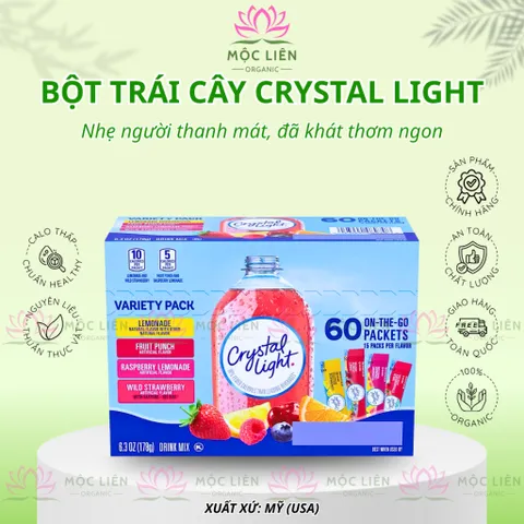 Hộp 60 Gói Crystal Light Không Calo Bột Pha Nước Không Đường Gói Mix 4 Vị Uống Hằng Ngày