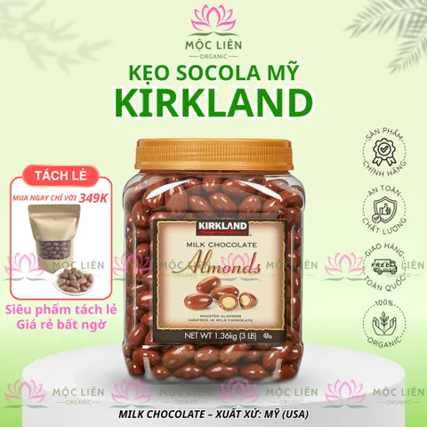 Socola sữa hạnh nhân Kirkland Milk Chocolate Almonds Mỹ, nhân hạt giòn béo, thơm ngon thượng hạng