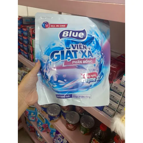Viên giặt xả Blue – Phấn Hồng (All In One), quy cách 30 viên x 10,5 g (315 g).