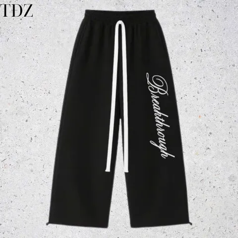 Quần Dài Nỉ 2 Da Unisex Nam Nữ Ống Rộng Hình Thêu Nổi THROUGH