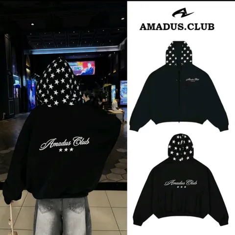 Áo khoác hoodie unisex nam nữ nỉ tàu (Nỉ Bông Mỏng) in họa tiết Amadus mũ sao