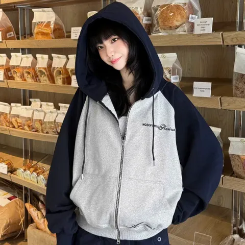 Áo Khoác Nỉ Hoodie Khóa Kéo 2 Đầu thêu chữ NQ3, Áo Khoác Unisex Nam Nữ Form Rộng