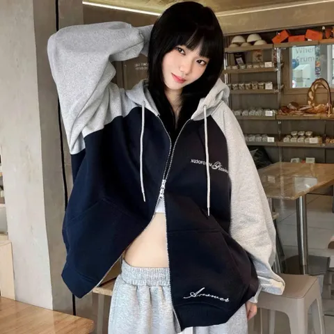 Áo Khoác Nỉ Hoodie Khóa Kéo 2 Đầu thêu chữ NQ3, Áo Khoác Unisex Nam Nữ Form Rộng