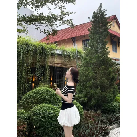 (LT006) Áo len nữ dệt kim trễ vai,  Áo Len Nữ Chất Siêu Co Giãn Dáng Chuẩn - set áo sọc trễ vai