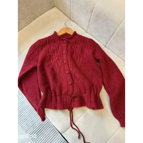Áo len cardigan cúc boc dây rút eo, áo len sợi kim tuyến lấp lánh sang chảnh hàng QC