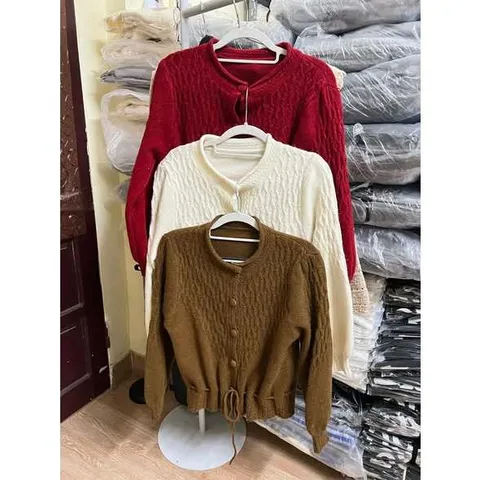 Áo len cardigan cúc boc dây rút eo, áo len sợi kim tuyến lấp lánh sang chảnh hàng QC
