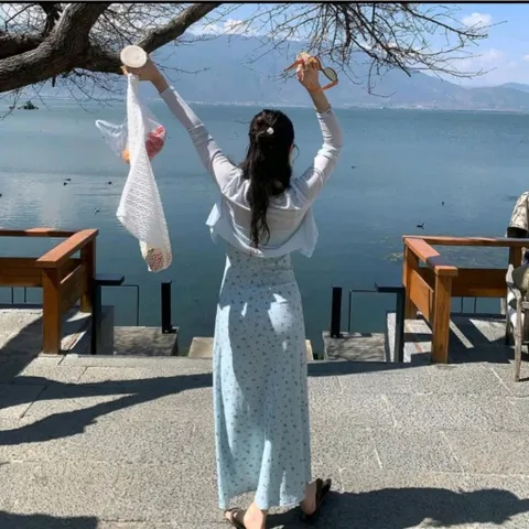 (SV003) Set váy 2 dây hoa nhí kèm áo cardigan, phù hợp mặc hàng ngày, đi chơi, đi du lịch