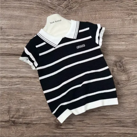 (LC002) áo polo len mongtoghi MM phối tay bèo 2 tầng, áo len QC siêu xinh