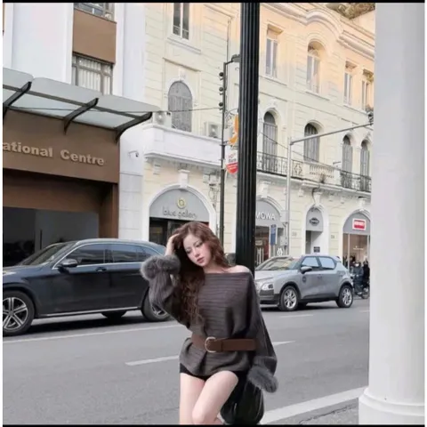 (LT004) ÁO LEN NỮ DỆT KIM LỆCH VAI TAY PHỐI LÔNG (KÈM ĐAI)