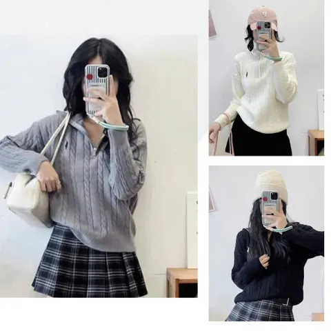 Áo polo len unisex nam nữ cổ cao RTX thêu ngựa, áo len dệt kim hàng QCCC