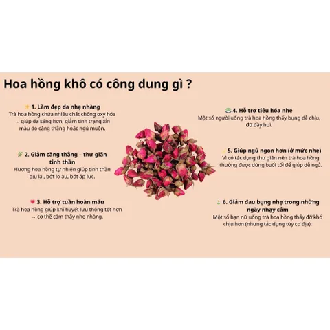 Hoa hồng sấy khô nguyên bông , nguyên liệu trà dưỡng nhan giúp đẹp da, giữ dáng ,cải thiện giấc ngủ