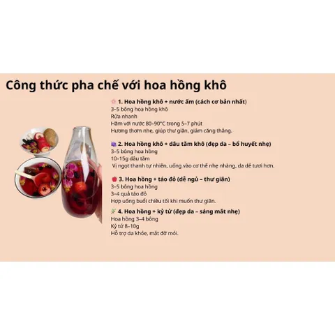 Hoa hồng sấy khô nguyên bông , nguyên liệu trà dưỡng nhan giúp đẹp da, giữ dáng ,cải thiện giấc ngủ