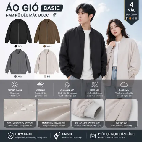 Áo Khoác Bomber Gió Dù 2 Lớp Cao Cấp Trượt Nước Cản Gió Chống Tia UV Hiệu Quả Phù Hợp Cho Nam Và Nữ